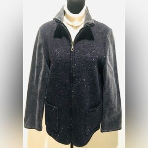 GIESSWEIN Navy Blue Boiled Wool Jacket w/Corduroy Sleeves Women's Sz EU 36 US 6